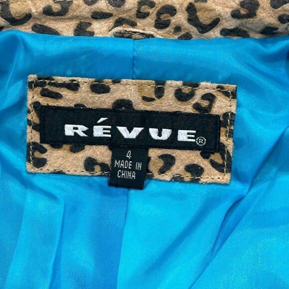 Revue Leather Brown Animal Print with Turquoise Trim Jacket - Picture 3 of 10